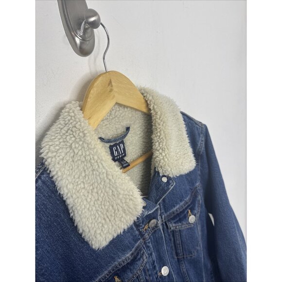 Gap Men XS Oversized Icon Sherpa Lined Denim Jean Jacket Classic Blue - Picture 3 of 10